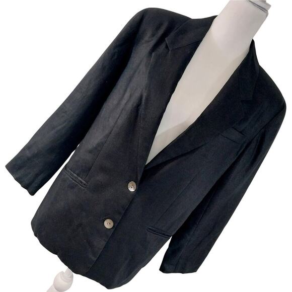 TALBOTS PETITES! PURE LINEN! GORGEOUS BLACK JACKET MOTHER/PEARL BUTTONS! SZ 10P - Picture 8 of 8